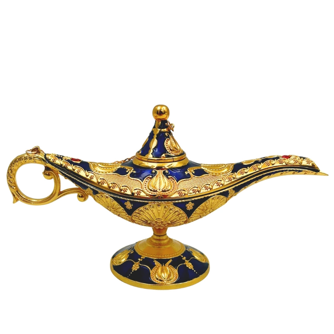 Aladdins lampa LABB med metalldekorationer i guldfärg, mörk marinblå, 22 x 7 x 11 cm