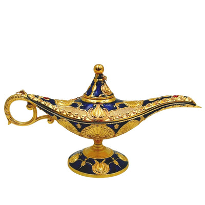 Aladdins lampa LABB med metalldekorationer i guldfärg, mörk marinblå, 22 x 7 x 11 cm