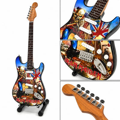 Miniatyrdekorgitarr Iron Maiden ”The Trooper” i mahogny – handgjord prydnad för musikfans