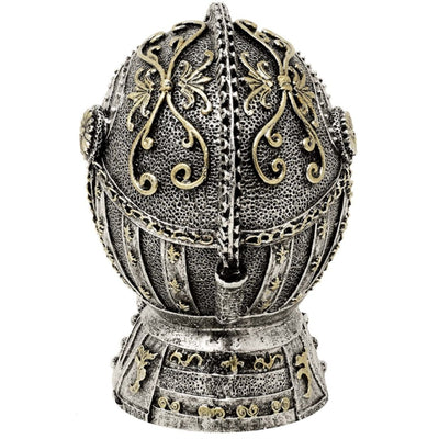 Dekorativ sparbössa i form av en riddarhjälm med gravyr – antiksilver, 13 cm