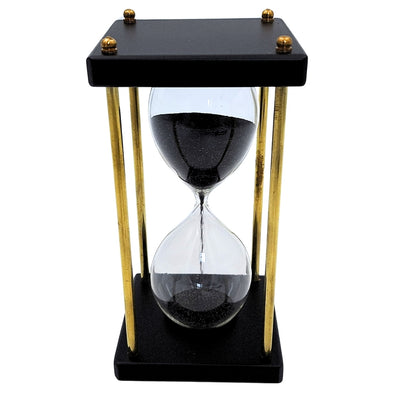 Timglas i mässing och trä 5 minuter – svart sand – elegant retrodekoration - STRS