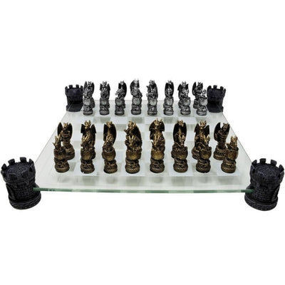 Drakschack Fantasy – schackbräde i glas 42x42 cm – MC-6069