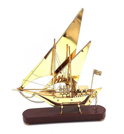 Mässingsfartyg på träbas 43cm - N-4453
