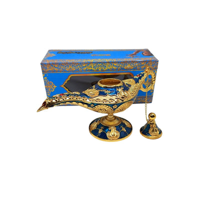 Aladdins lampa LABB med metalldekorationer i guldfärg, mörk marinblå, 22 x 7 x 11 cm