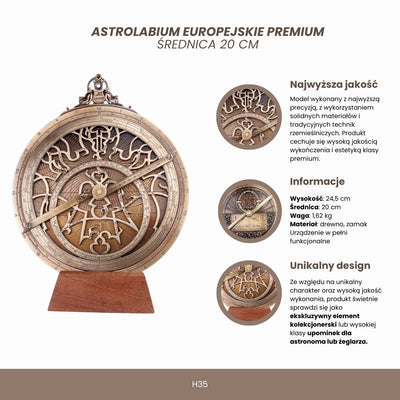 Stort europeiskt astrolabium - diameter 20 cm - premiumgåva för astronom eller seglare - H35