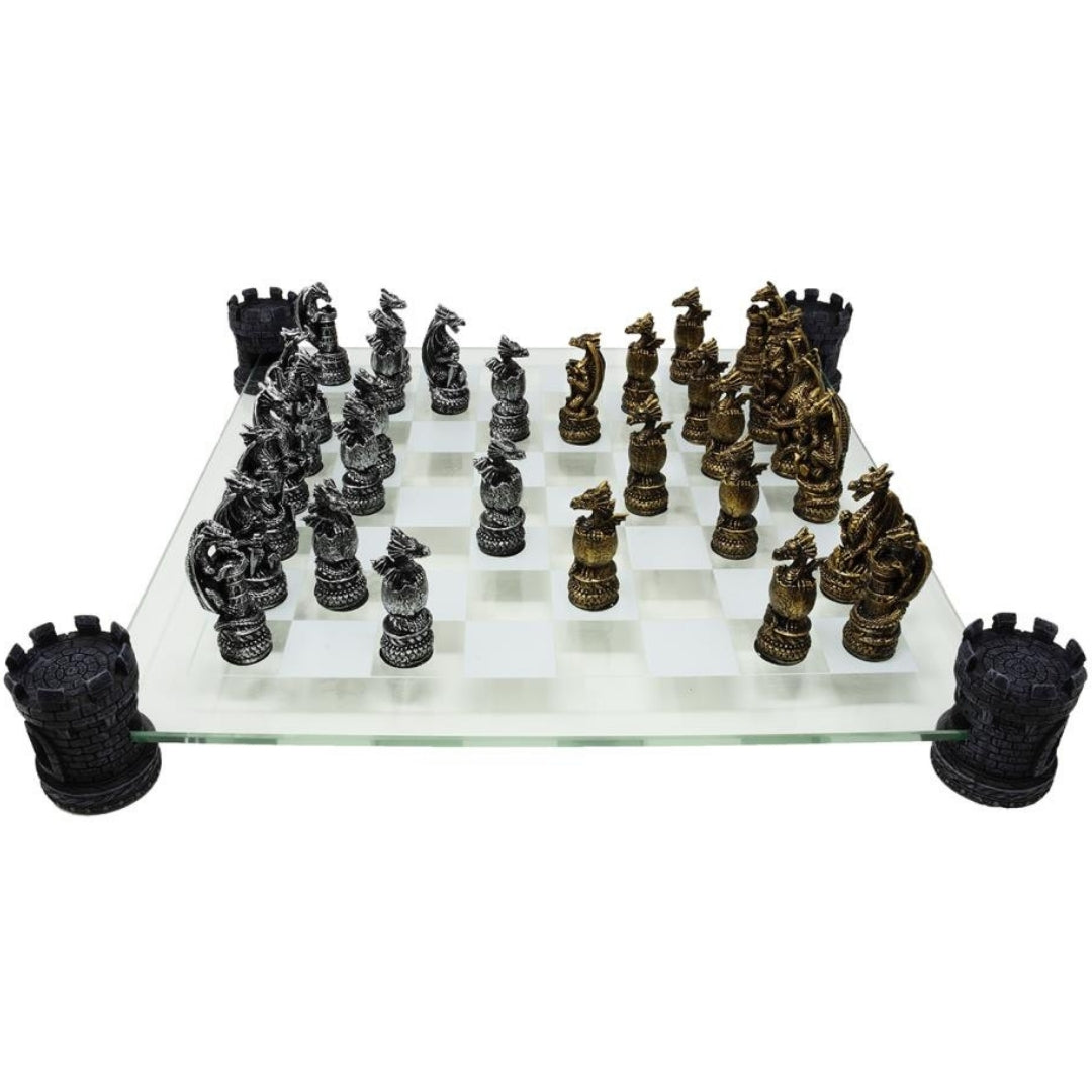 Drakschack Fantasy – schackbräde i glas 42x42 cm – MC-6069