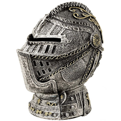 Dekorativ sparbössa i form av en riddarhjälm med gravyr – antiksilver, 13 cm
