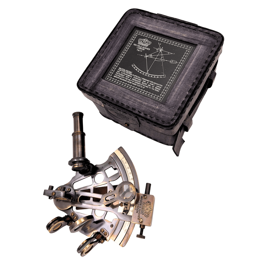 Sextant i mässing i läderfodral – ST003
