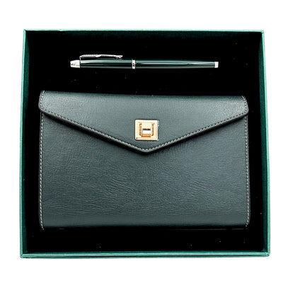Elegant presentset - läderanteckningsbok med penna i presentask – Premium – EE8