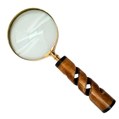 Förstoringsglas i mässingsram med hornhandtag NC2356 - elegant present med möjlighet till personlig gravyr, 3,5x förstoring, längd 18,5 cm, diameter 7,5 cm