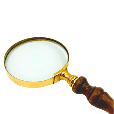 Mässingsförstoringsglas i retrostil med trähandtag - förstoringsglas 18 cm med möjlighet till personlig gravyr
