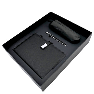 Elegant presentset - anteckningsbok i läder med paraply och penna i presentask - EE12
