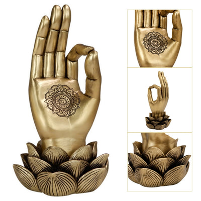 Gyllene figur Buddhas hand Mudra OM - yoga lotusblomma - 43724