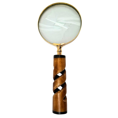 Förstoringsglas i mässingsram med hornhandtag NC2356 - elegant present med möjlighet till personlig gravyr, 3,5x förstoring, längd 18,5 cm, diameter 7,5 cm