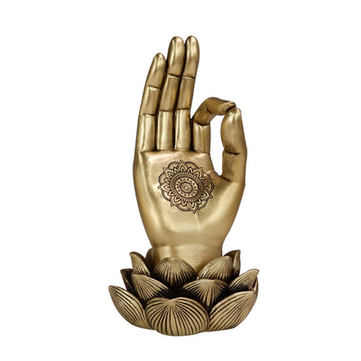 Gyllene figur Buddhas hand Mudra OM - yoga lotusblomma - 43724