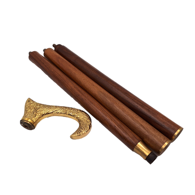 Träpromenadkäpp med guldfärgat handtag - hopfällbar - elegant present med möjlighet till personlig gravyr - 91,5 cm, brun med mässingshandtag