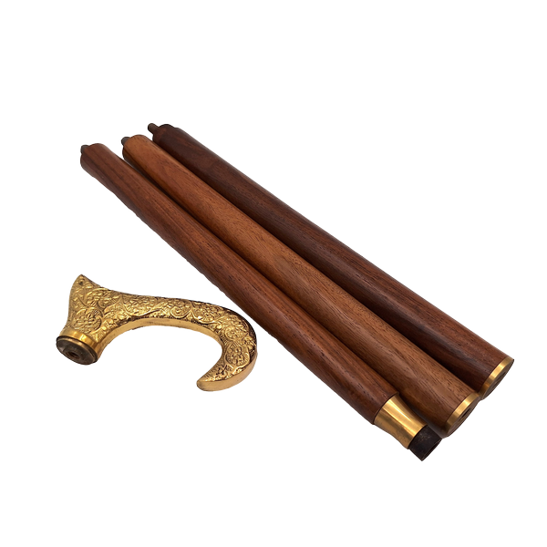 Träpromenadkäpp med guldfärgat handtag - hopfällbar - elegant present med möjlighet till personlig gravyr - 91,5 cm, brun med mässingshandtag