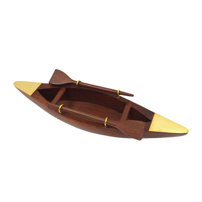Elegant trämodell av båt 25 cm - dekoration för skrivbord med mässingselement - idealisk present till seglare med möjlighet till personalisering med gravyr - maritim och retro stil