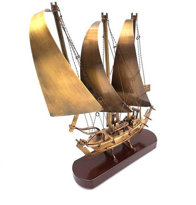 Stort mässingsfartyg på träbas - 38cm - N-3615B