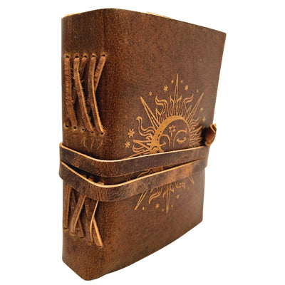 Läderanteckningsbok Vintage 200 sidor - Solen och månen - buffelläder – H038