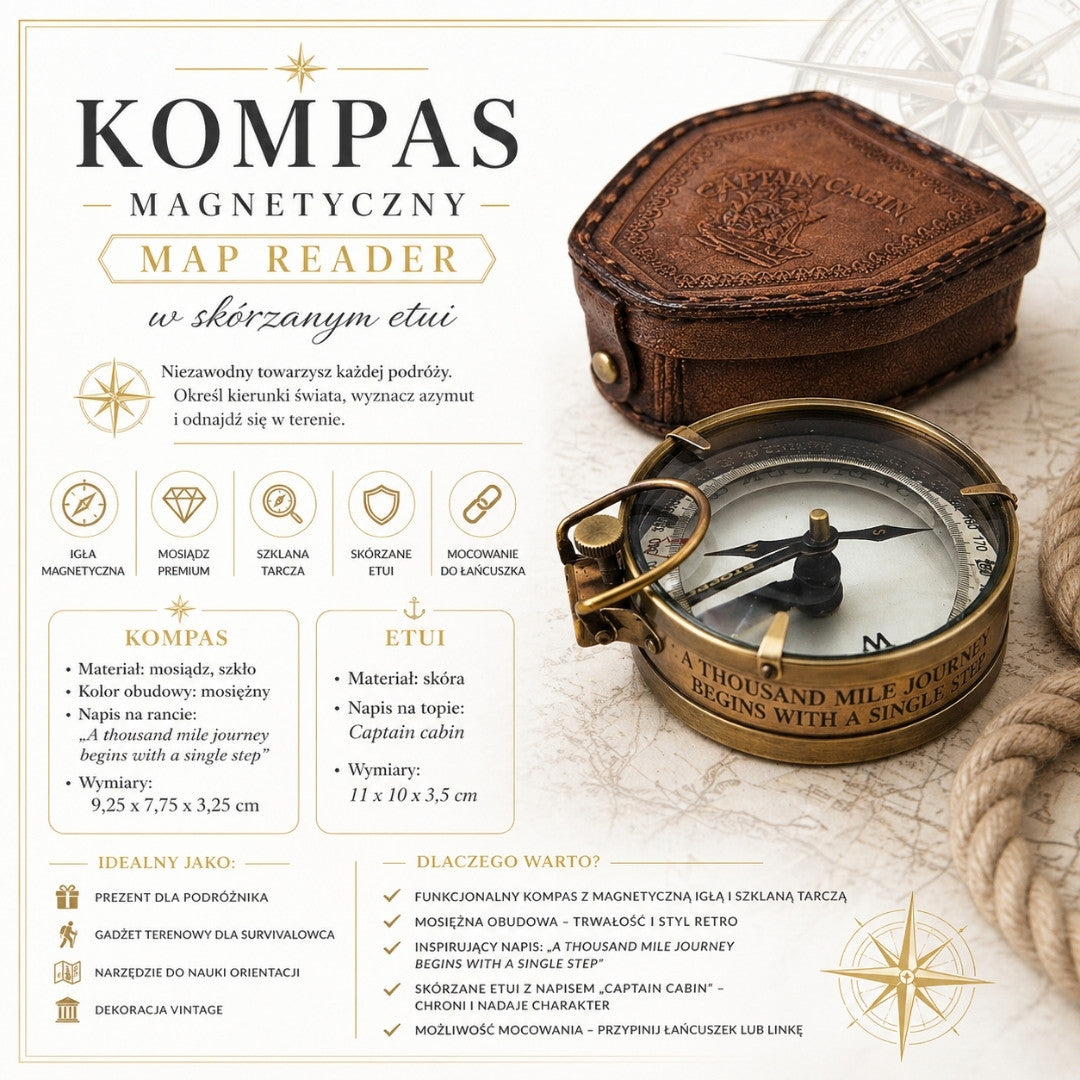 Magnetisk kompass - Map Reader i läderfodral – retrogadget - NC2929