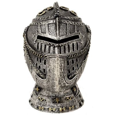Dekorativ sparbössa i form av en riddarhjälm med gravyr – antiksilver, 13 cm