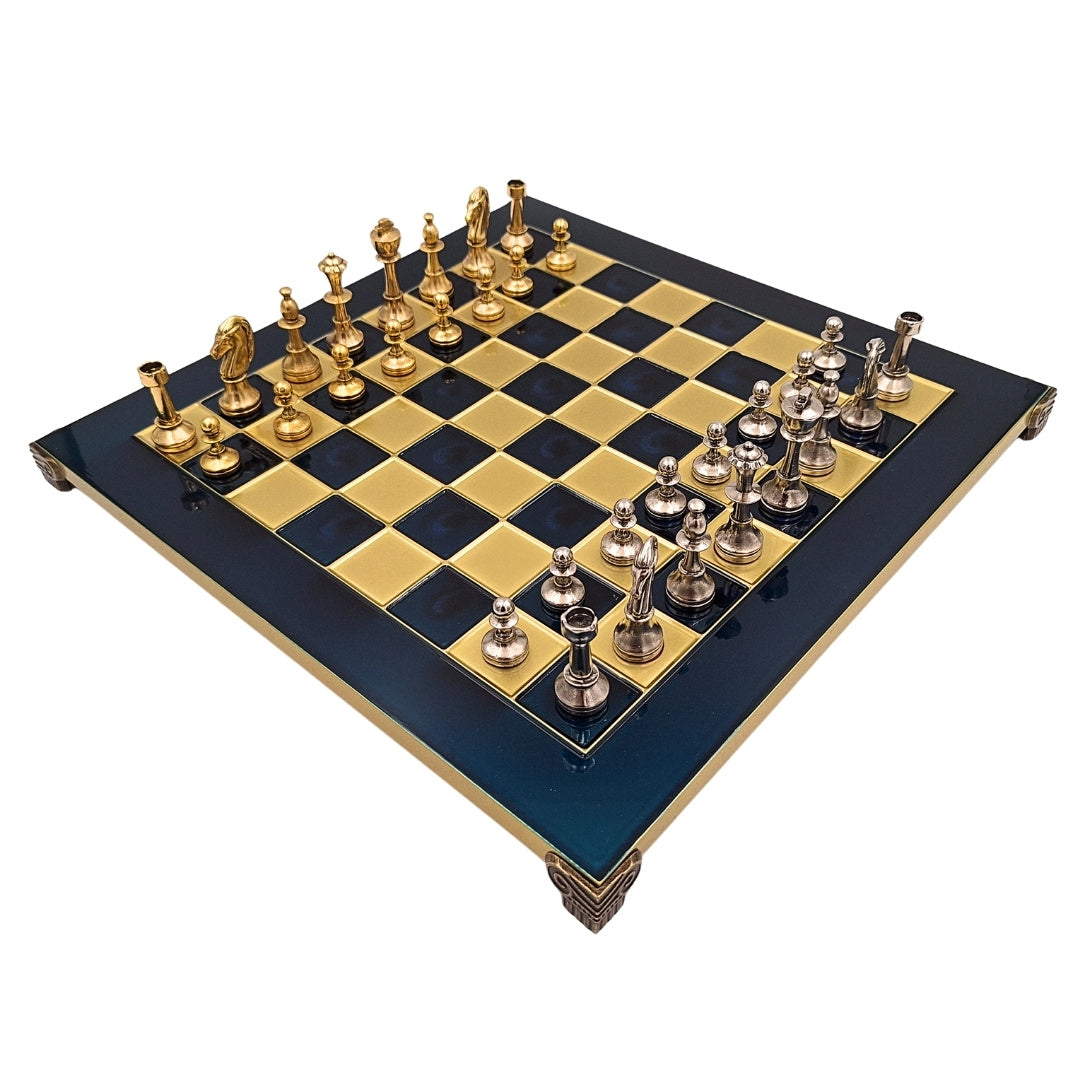 Exklusivt, stort klassiskt metallschack Staunton - 36x36 cm - S34
