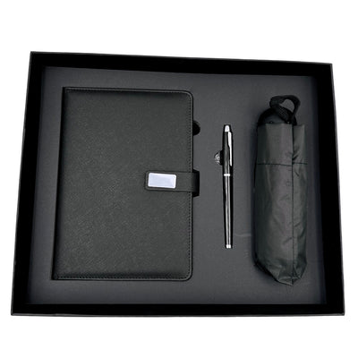 Elegant presentset - anteckningsbok i läder med paraply och penna i presentask - EE12