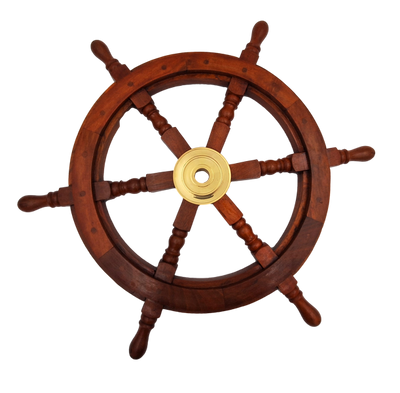 Träratt med mässingsinlägg - Diameter 60 cm - Retro marin dekoration som present till en seglare