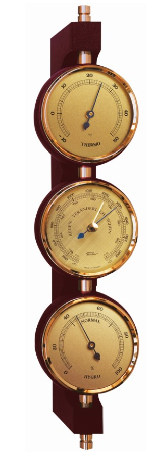 Exklusiv väderstation Fischer - Barometer hygrometer termometer - Mässing mahogny – 7894-22