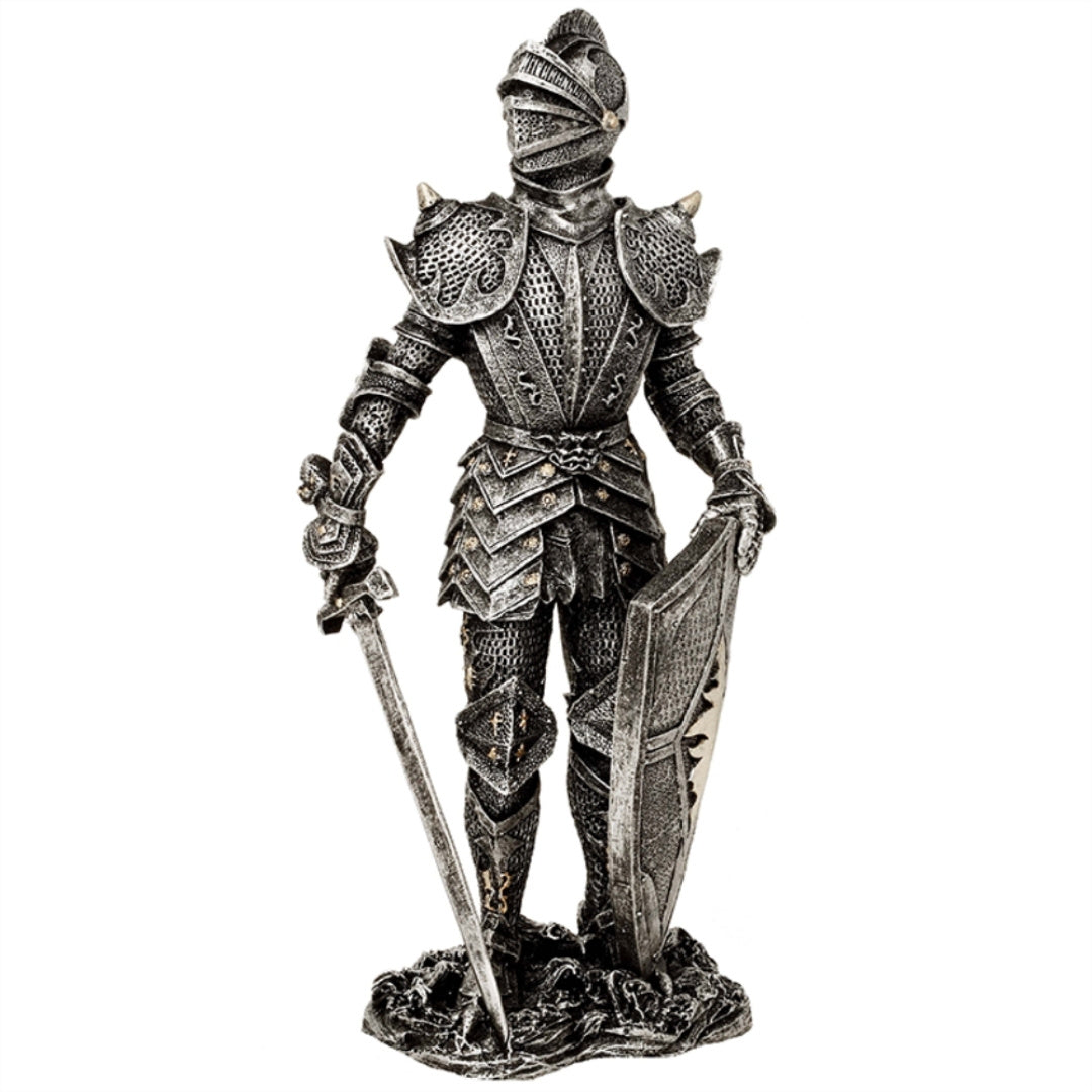 Dekorativ figur riddare i silverrustning Höjd 30 cm - MC-23053