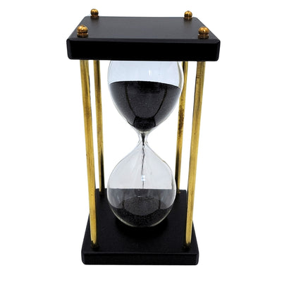 Timglas i mässing och trä 5 minuter – svart sand – elegant retrodekoration - STRS