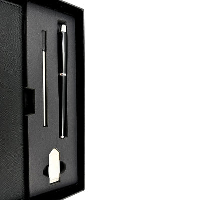 Elegant premium-presentset – A5-anteckningsbok med penna och USB-minne 16GB i ask – svart-guld – EE9