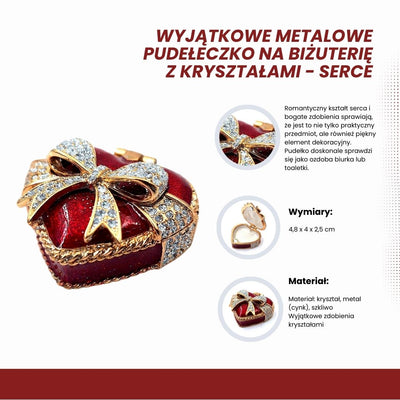 Unik liten smyckesask i metall med kristaller - Hjärta - B0747-00