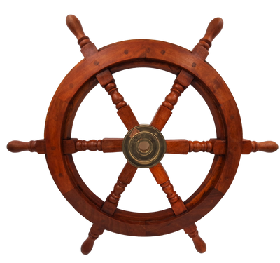 Träratt med mässingsinlägg - Diameter 60 cm - Retro marin dekoration som present till en seglare