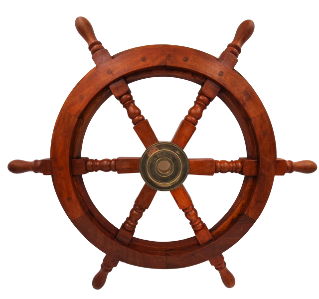 Träratt med mässingsinlägg - Diameter 60 cm - Retro marin dekoration som present till en seglare