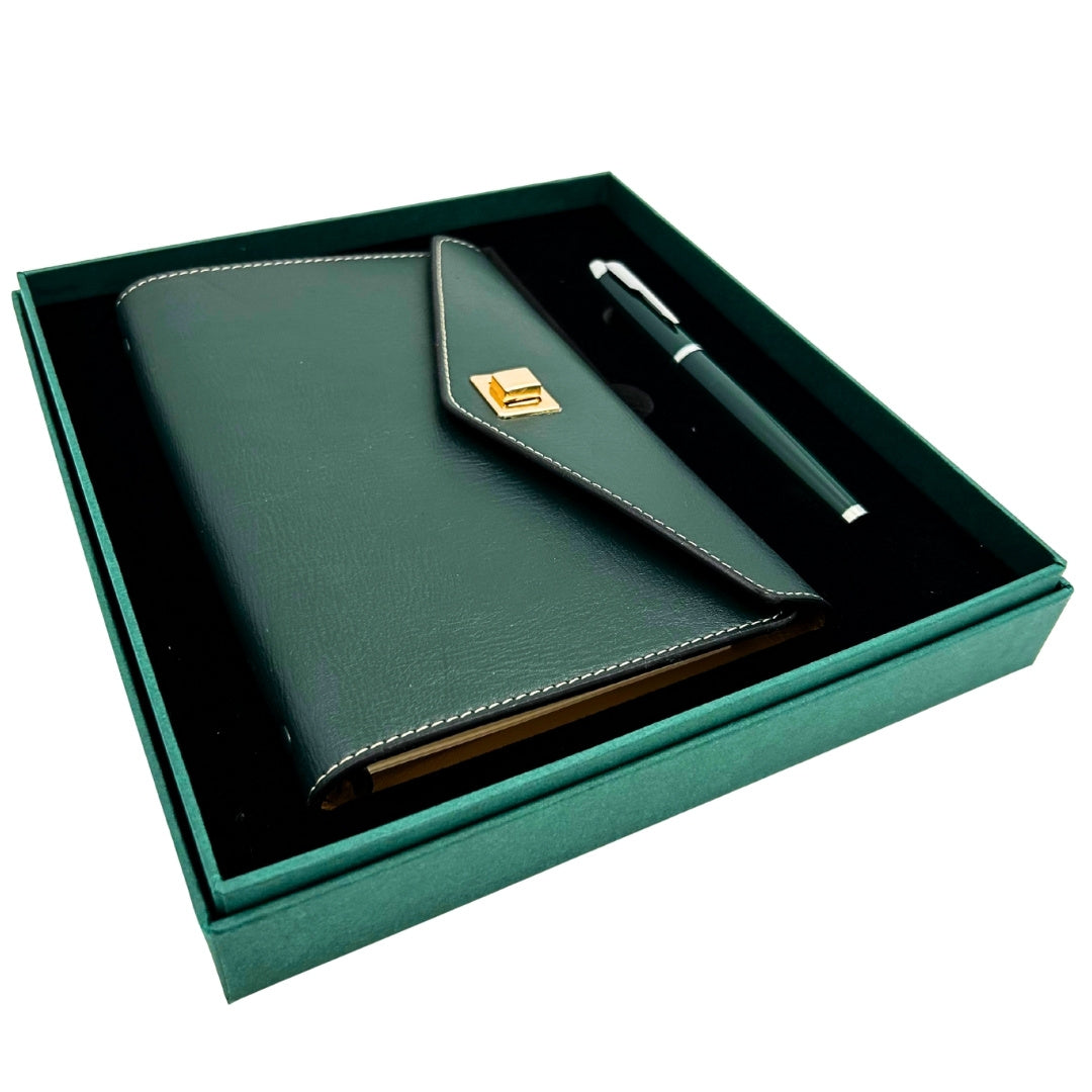 Elegant presentset - läderanteckningsbok med penna i presentask – Premium – EE8