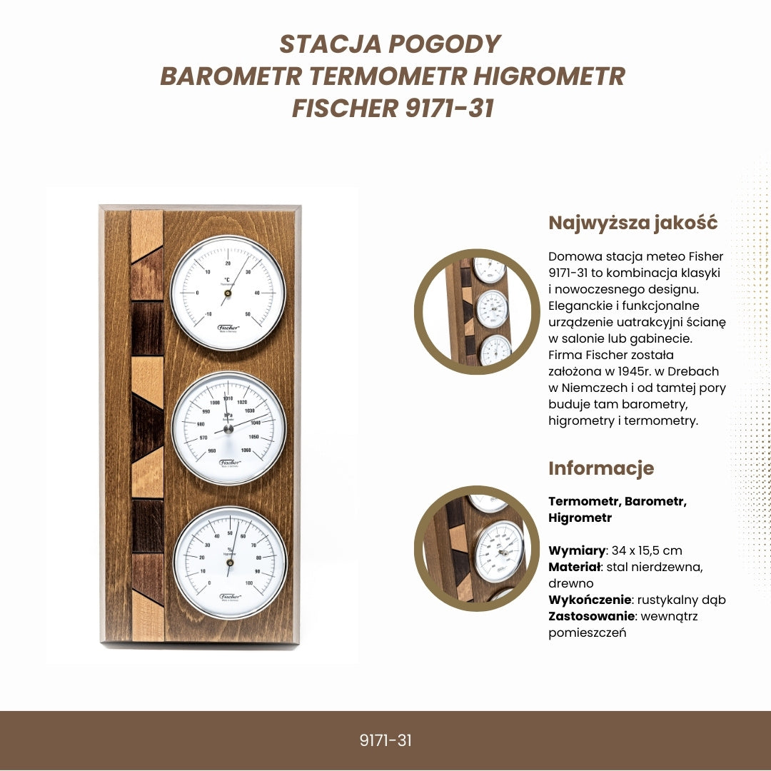 Väderstation - Barometer hygrometer termometer - Fischer 9171-31