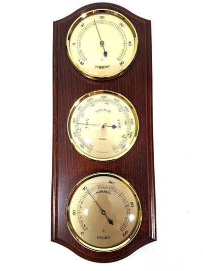 Fischer väderstation – barometer hygrometer termometer – mässing trä – 9176-22