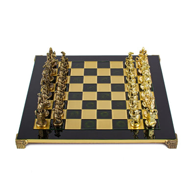 Exklusivt metallschack – Schackbräde i mässing 44 x 44cm – Medeltiden – S12CBLU