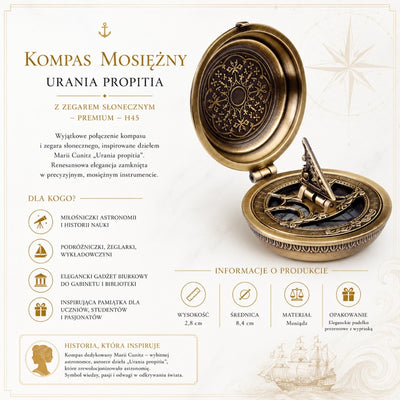 Urania Propitia-kompass i mässing med solur – premium – H45