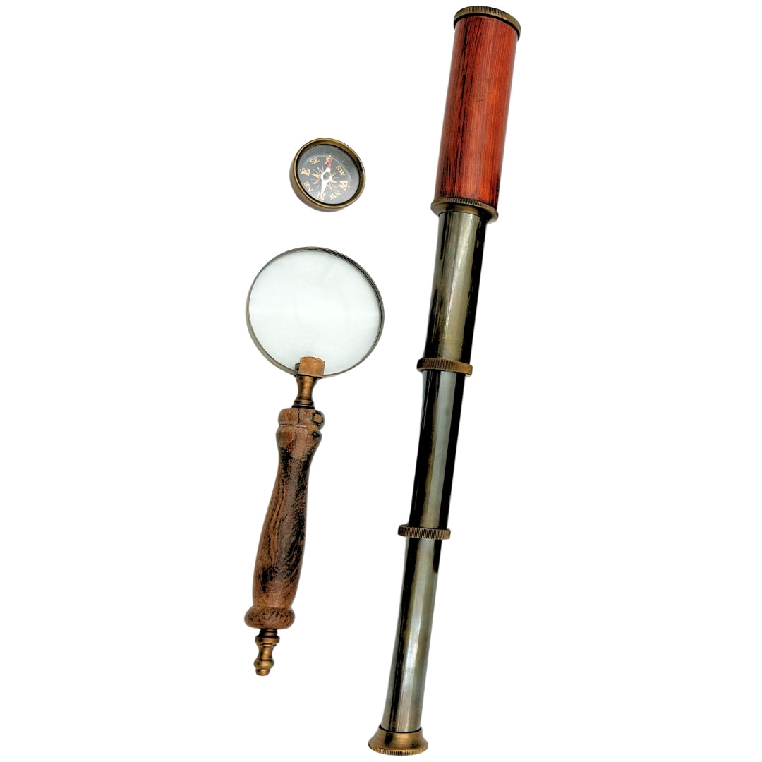 Exklusivt retro-presentset – kikare, kompass och förstoringsglas - NC102369