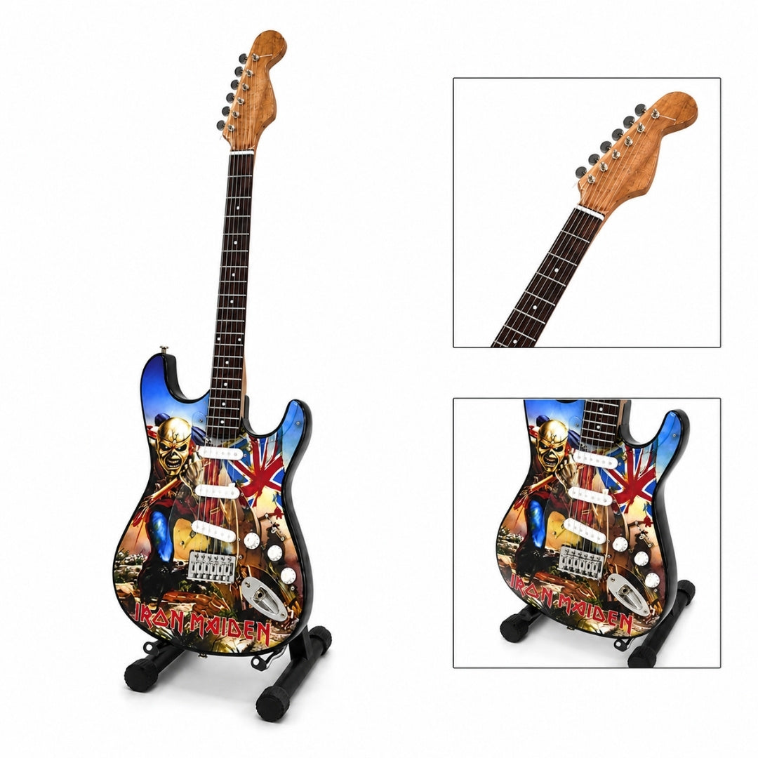 Miniatyrdekorgitarr Iron Maiden ”The Trooper” i mahogny – handgjord prydnad för musikfans