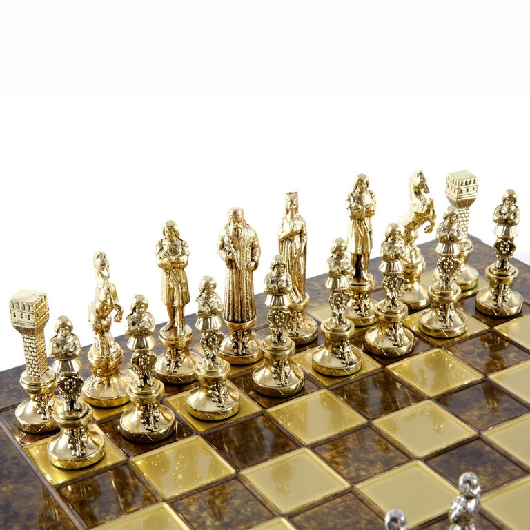 Stora exklusiva schack – 36x36 cm – guld-silver - Renässans S9BRGS