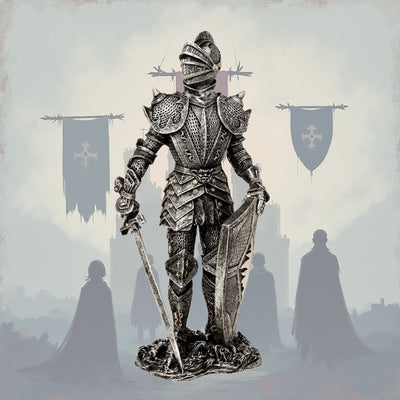 Dekorativ figur riddare i silverrustning Höjd 30 cm - MC-23053