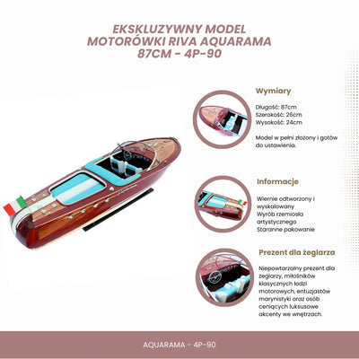Exklusiv modell av motorbåten Reeva Aquarama 87cm - stor trämodell av en klassisk italiensk motorbåt – 4P-90