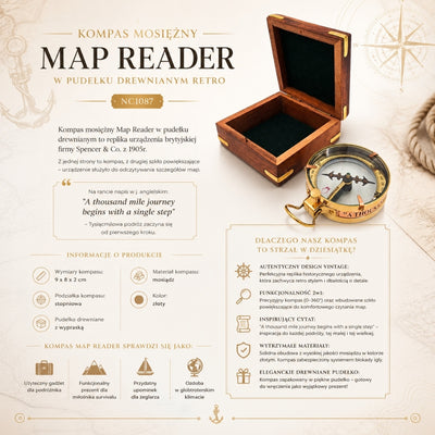 Mässingskompass Map Reader i retro trälåda - NC1087