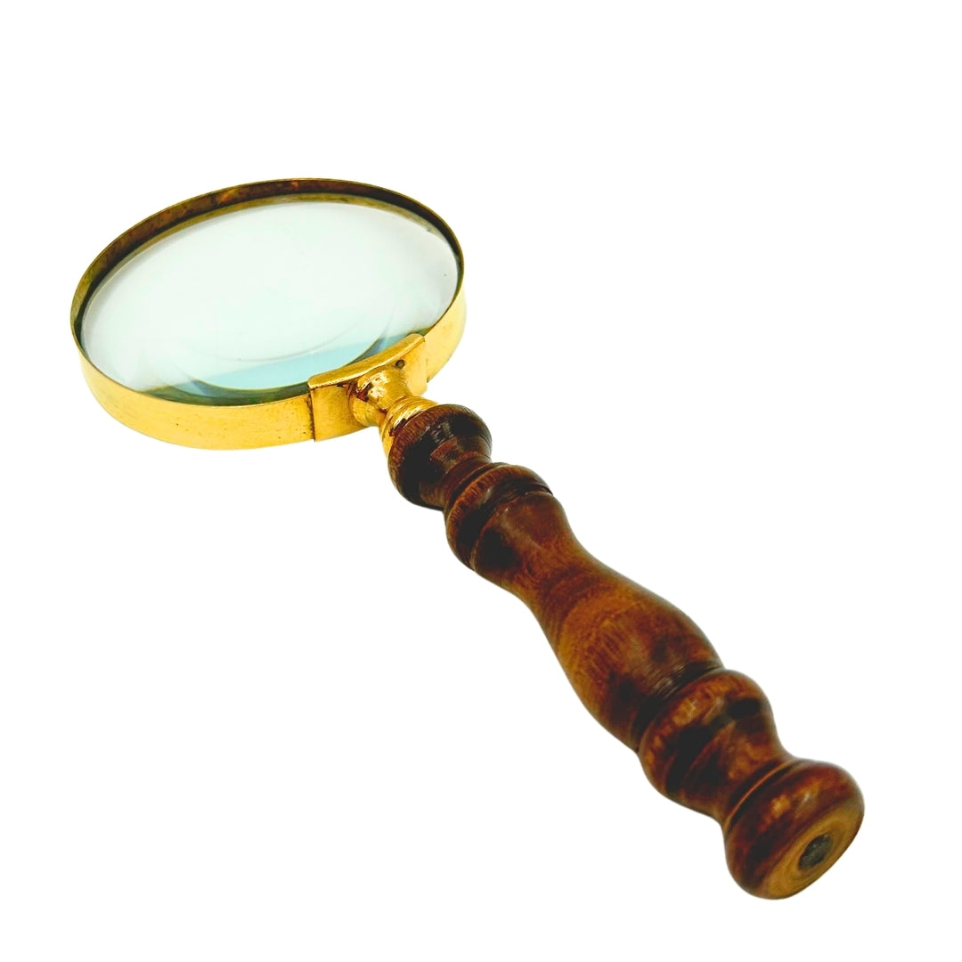 Mässingsförstoringsglas i retrostil med trähandtag - förstoringsglas 18 cm med möjlighet till personlig gravyr