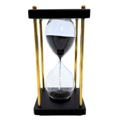 Timglas i mässing och trä 5 minuter – svart sand – elegant retrodekoration - STRS