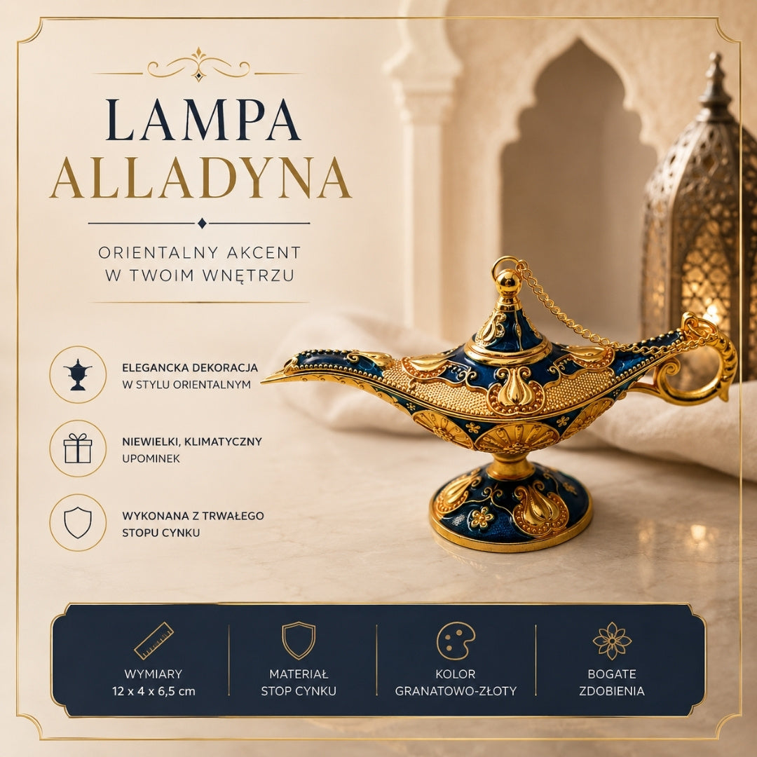 Dekorativ Aladdin-lampa i metall marinblå-guld 12cm - LAB12